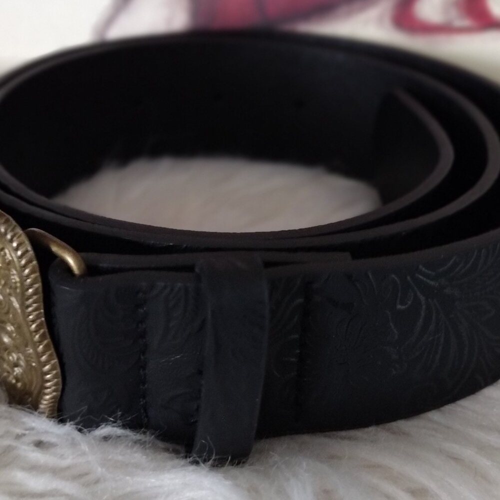 Western Longhorn Skull Statement Belt Engraved Gold Buckle Ranch Style - Picture 8 of 12